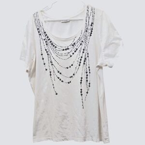 *T25936 Fashion Bug White Tee With Black Beaded Front